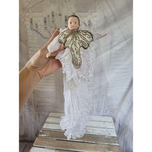 Vintage beaded Angel baby cherub cloth ornament Xm